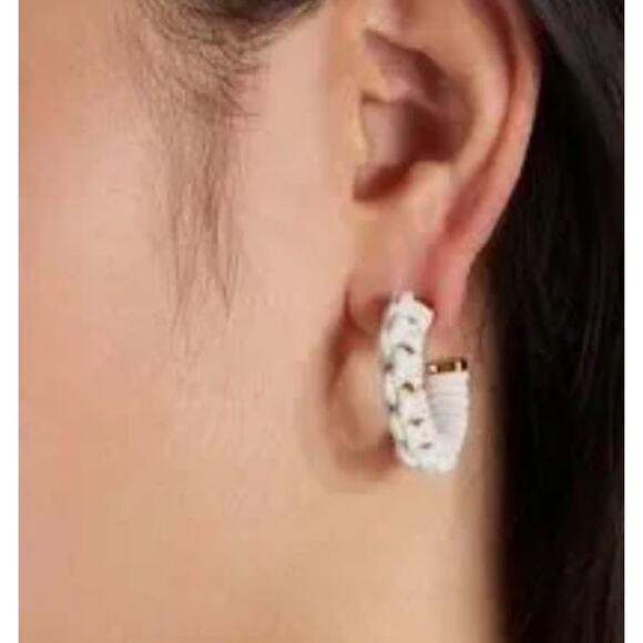Kate Spade Gold Tone White Leather Wrapped C Hoop Earrings Medium New With Tags - Picture 10 of 10